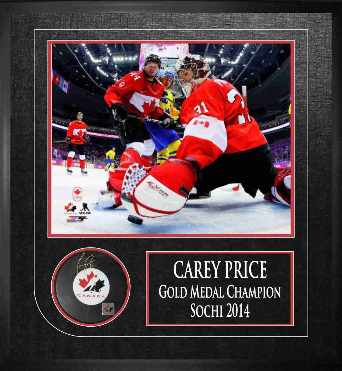 Price,C Signed Puck Framed 2014 Olympics Team Canada
