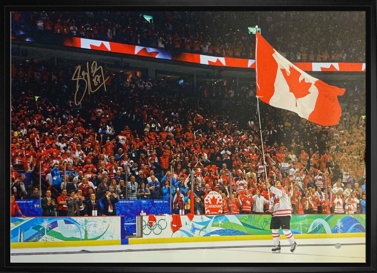 Crosby, S Signed 20x29 Canvas Framed Canada 2010 Carring Flag-H