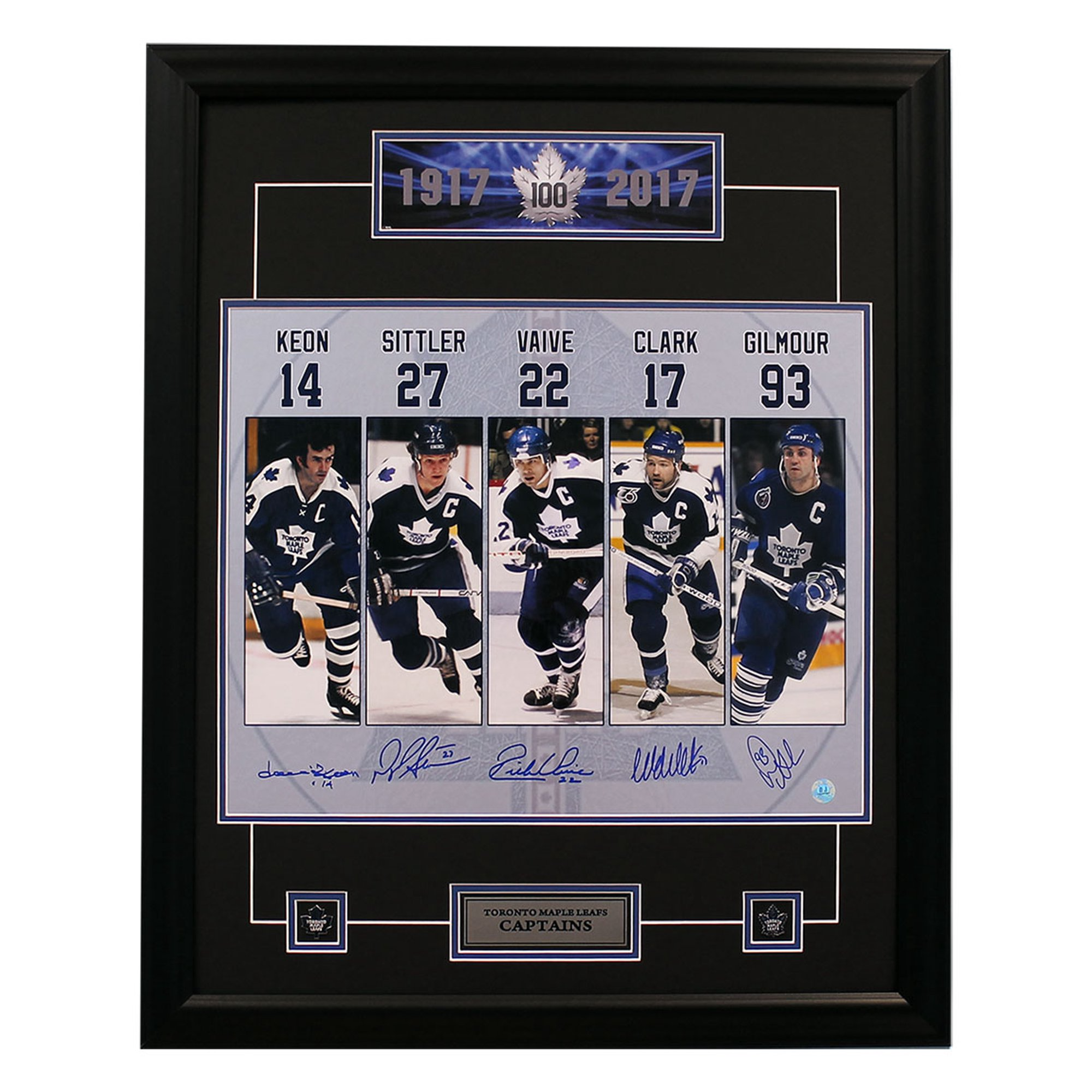 Keon-Sittler-Vaive-Clark-Gilmour Signed 26x32 Toronto Maple Leafs Captains Frame