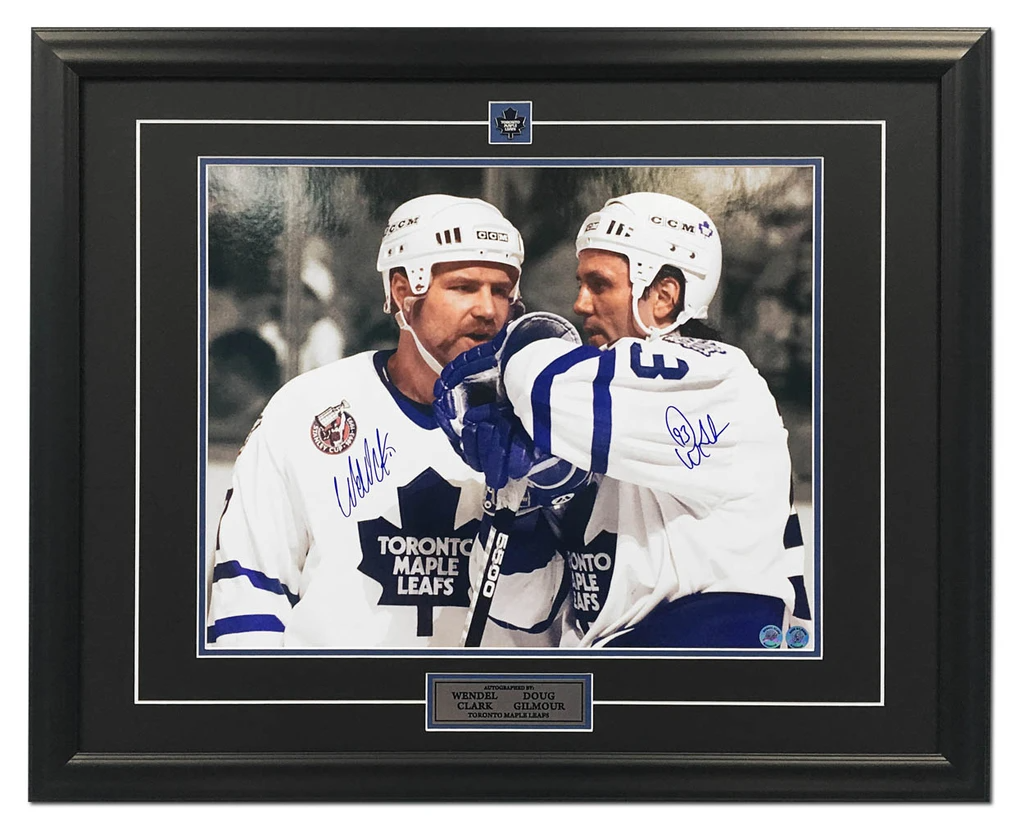 Doug Gilmour & Wendel Clark Toronto Maple Leaf Dual Signed Spotlight 26x32 Frame
