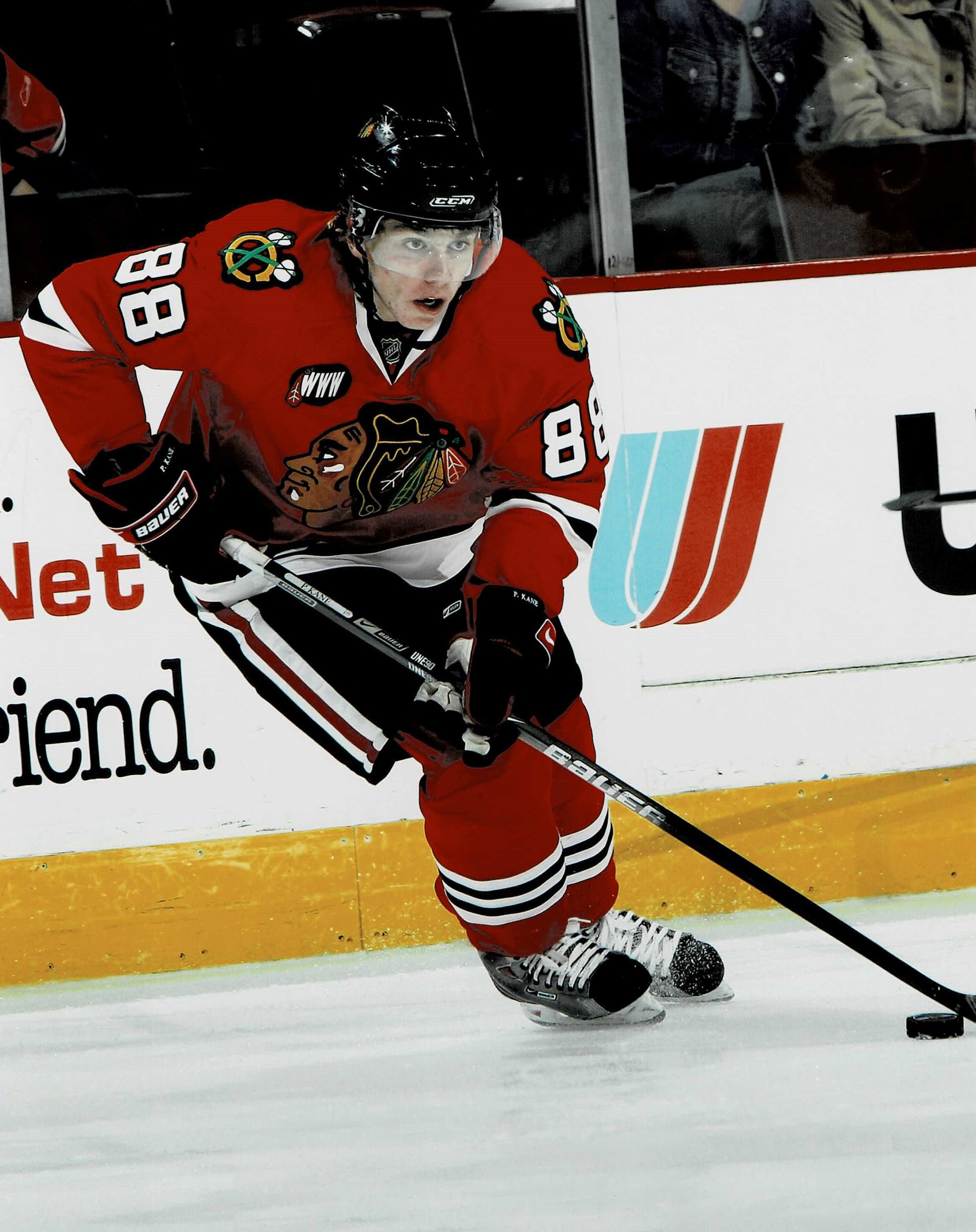 Kane,P Unsigned 8x10 Photo Blackhawks Red Skating W/Puck-V