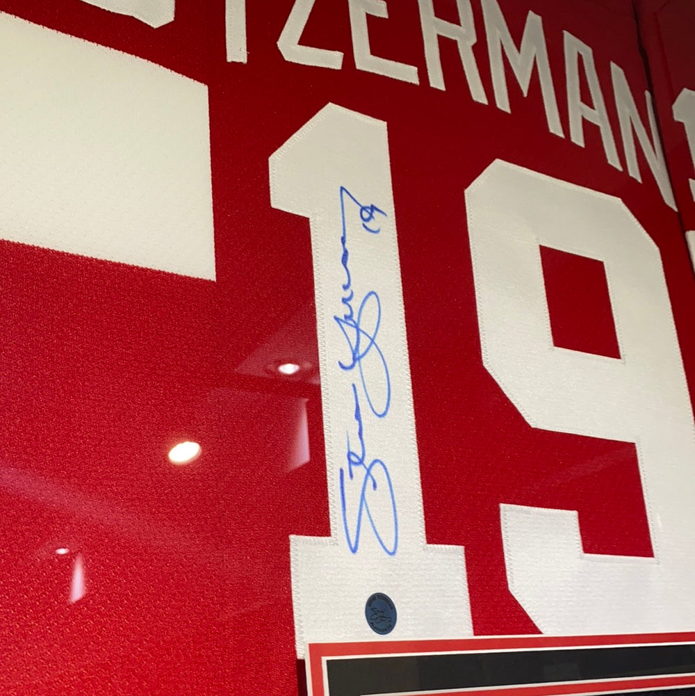 Steve Yzerman Detroit Red Wings Signed Retro Style 36x44 Framed Hockey Jersey