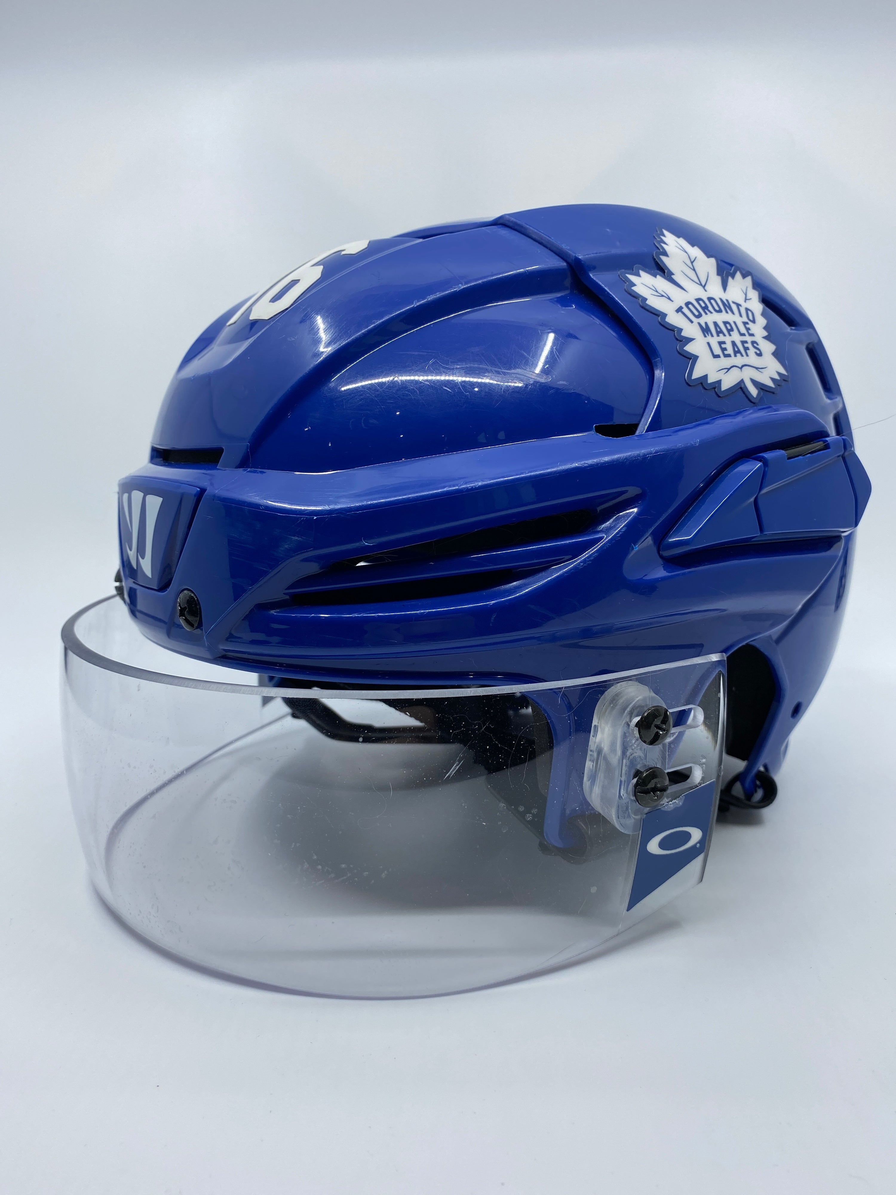 Marner Game Used TML Blue Warrior Helmet