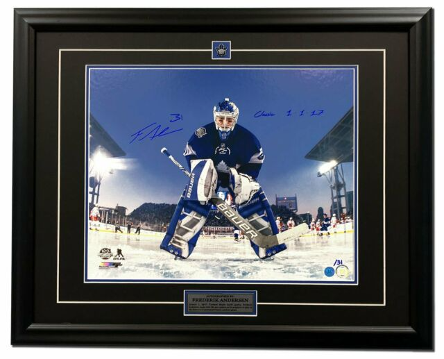 Frederik Andersen Maple Leafs Signed & Dated Centennial Classic 25x31 Frame #/31