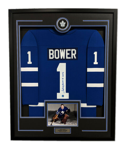 Johnny Bower Toronto Maple Leafs Signed Retro Style 36x44 Framed Hockey Jersey